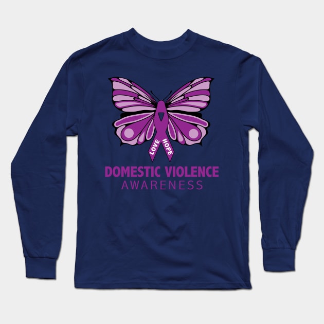 Domestic Violence Awareness Purple Butterfly Ribbon Long Sleeve T-Shirt by mstory